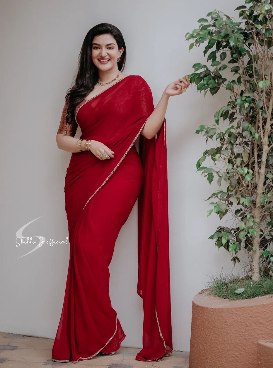 Rose Red Embellished Leheriya saree – Thread & Button