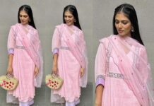 malavika mohanan in a pink kurta set