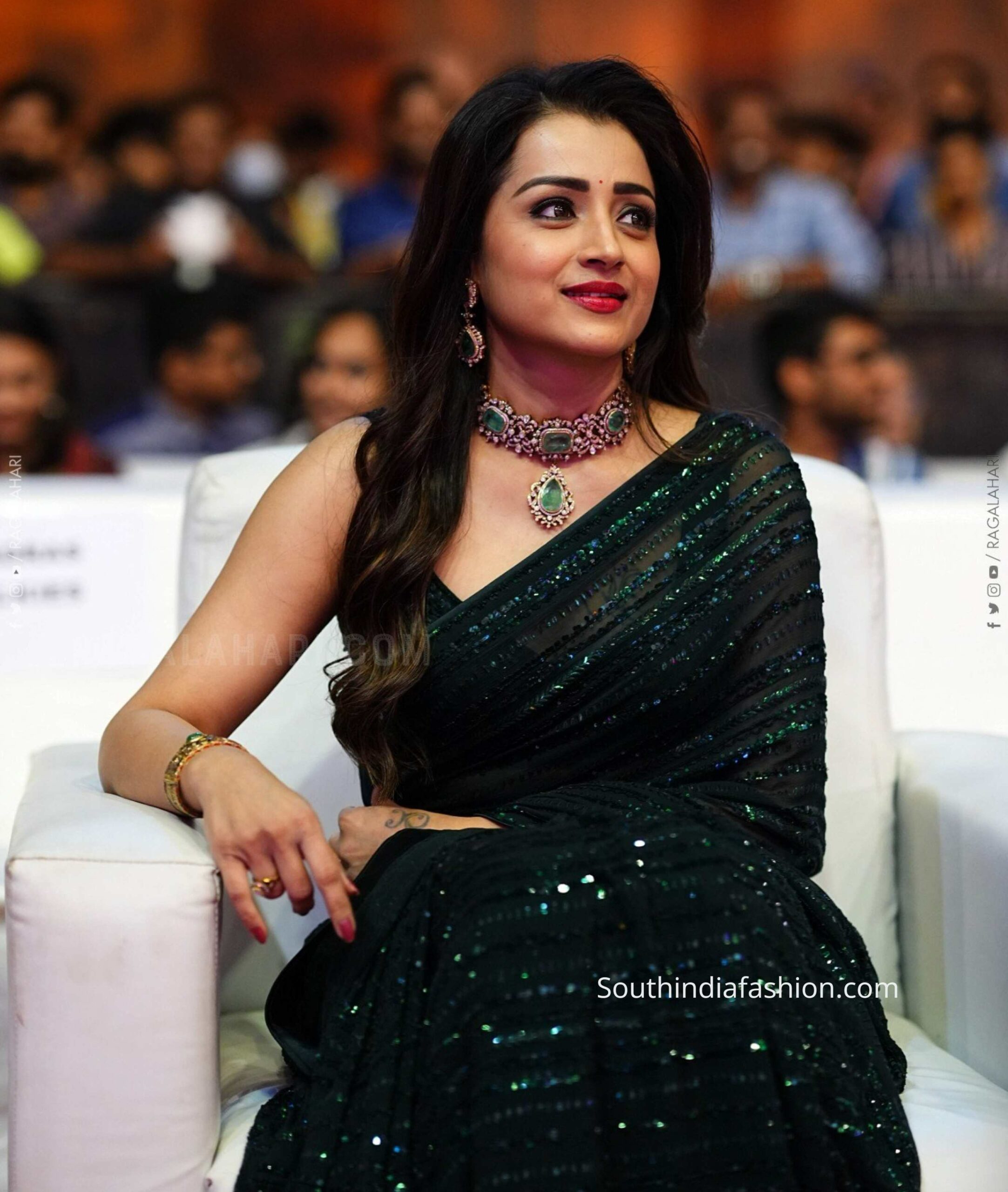 Trisha Krishnan Shines In A Black Sequin Saree At Ps 2 Pre Release Event In Hyderabad 