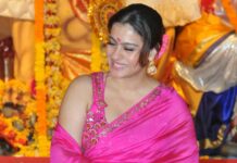 kajol pink saree durga pooja celebrations (2)